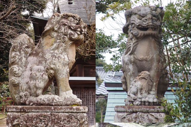 戦後に彫られた本場松江市に建っている出雲型狛犬(来待石製)